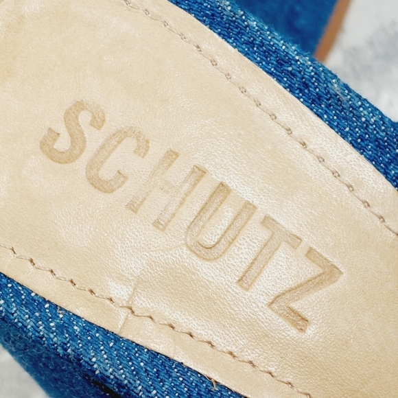 NEW Schutz Callie Blue Velvet Crossover Heeled Mule Sandals F653 - Picture 10 of 12